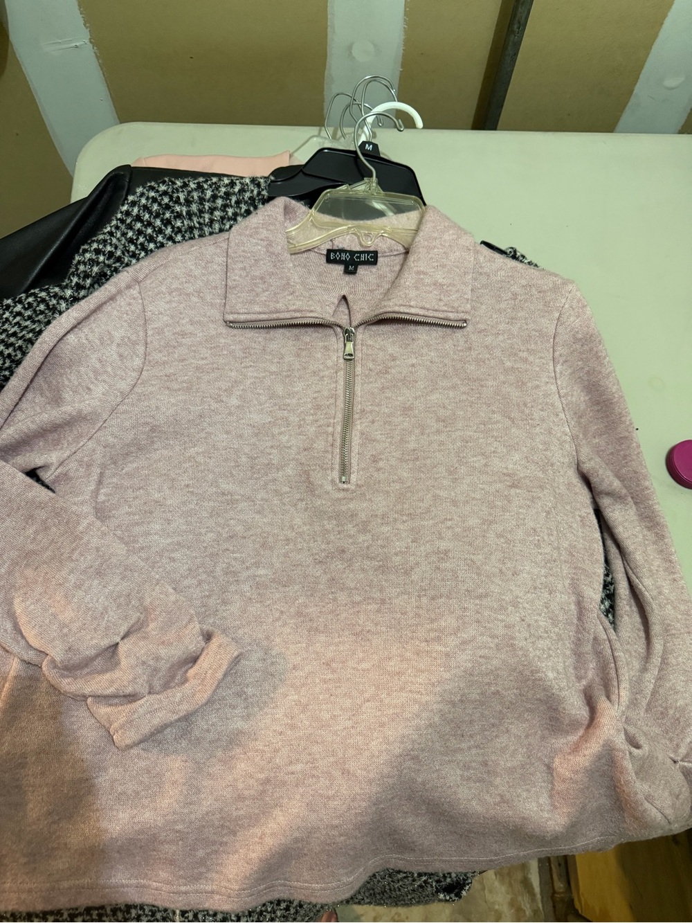 Boho Chic Mauve Heathered Half Zip Pullover Sweater NWOT Size M